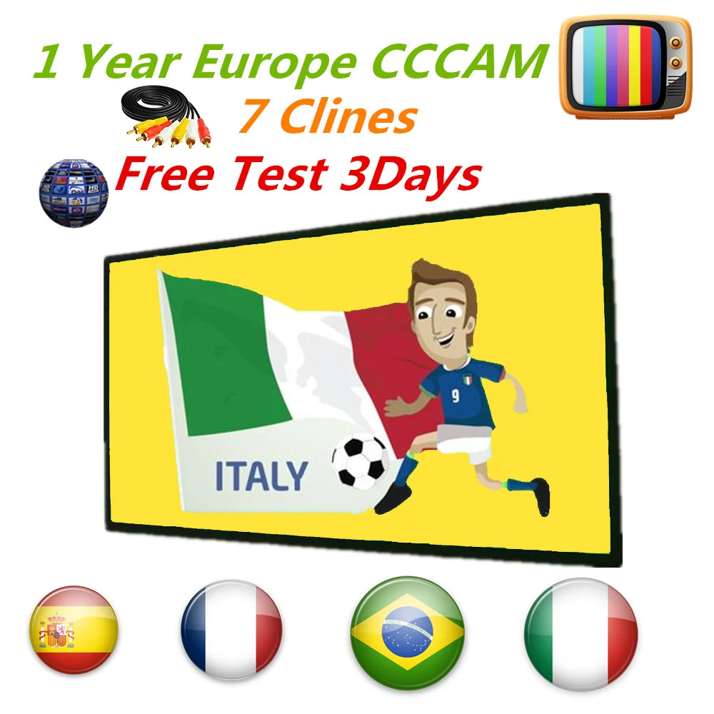 Стабильная Европа ccam Испания cccамс 6/7lines на 1 год для Португалия Германия Польша Италия спутниковый ТВ приемник далеко Рабочая flawl