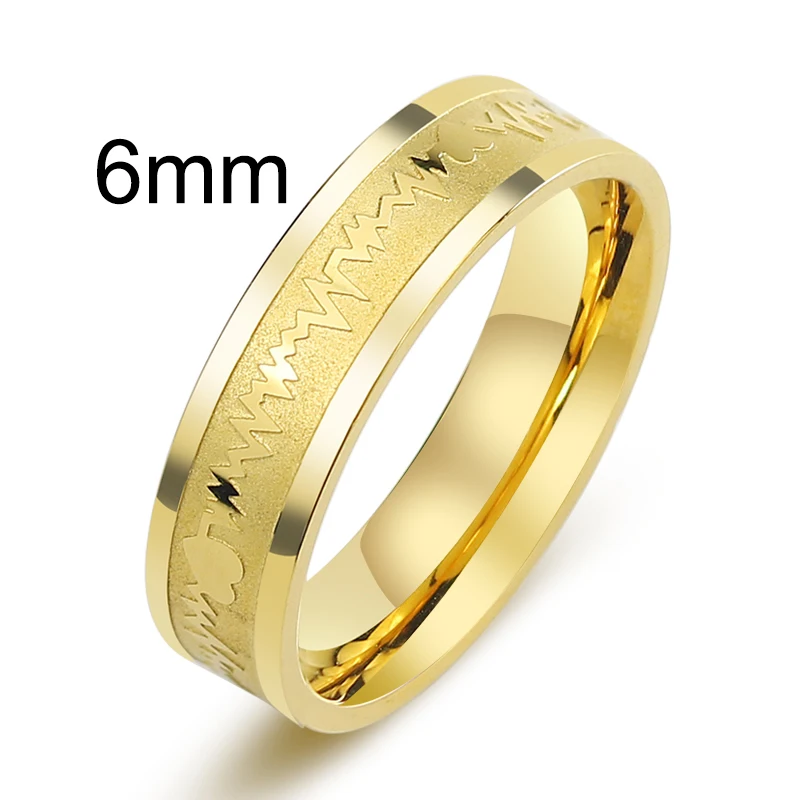 Innopes ECG Ring Stainless Steel Mood Ring Promise Heartbeat Wedding gold Ring Fashion Couple Jewelry for Men Women - Цвет основного камня: 190010  Gold 6mm