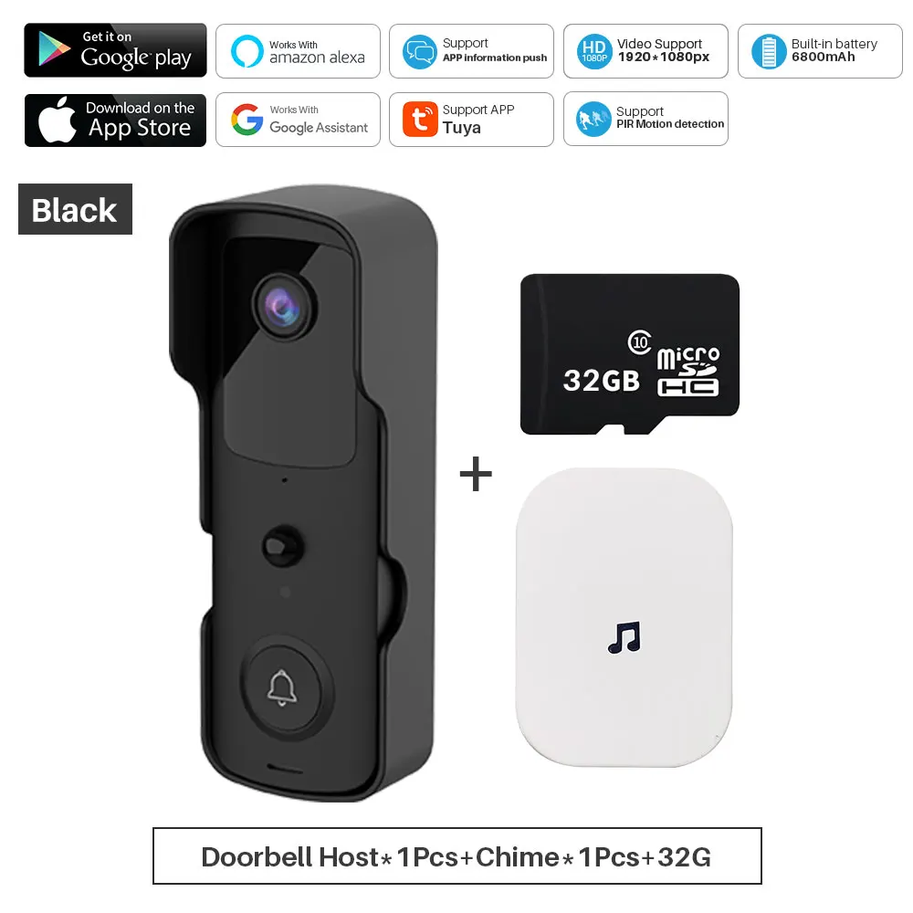 Tuya Smart Video Doorbell WiFi 1080P Video Intercom Door Bell IP Camera Two-Way Audio Works With Alexa Echo Show Google Home 