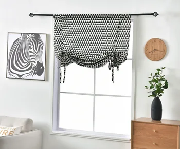 

Geometric Tassel Curtains American Style Window Drapes Cotton Linen Kitchen Curtain Country Style Window Decor Living Room