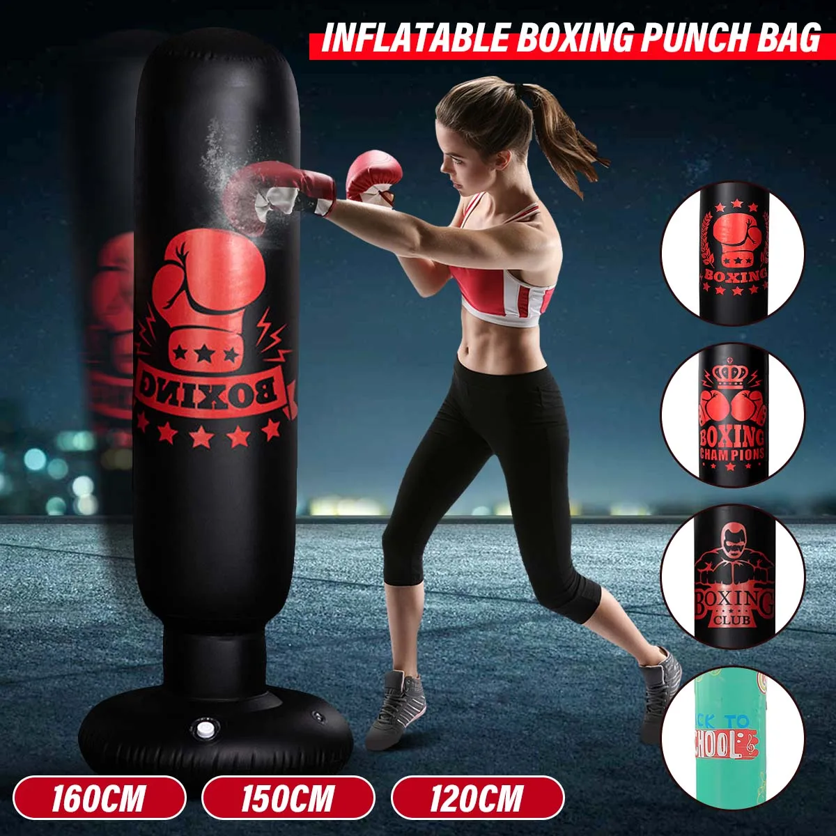 Details about   160cm Thickening Inflating Standing Boxing Punching Bag PVC Training Supply 
