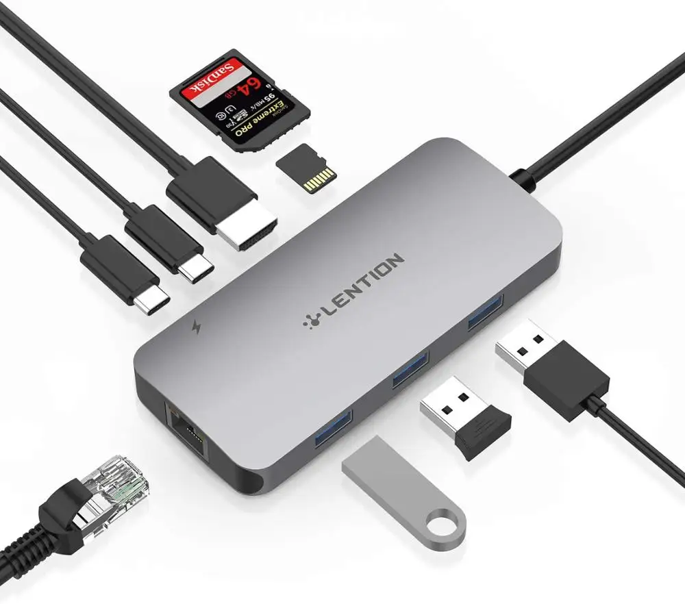 

USB C Hub with 4K HDMI, Gigabit Ethernet, Dual Card Readers, USB 3.0, Type C Data and Charging Adapter for New MacBook Air/Pro