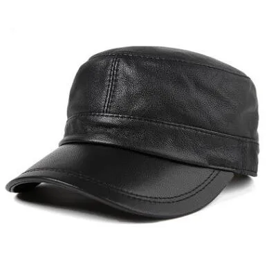 XdanqinX Осенняя мужская шляпа из натуральной кожи плоская кепка из овчины армейские военные шапки среднего возраста простая модная бейсболка кожаные кепки - Цвет: black-1