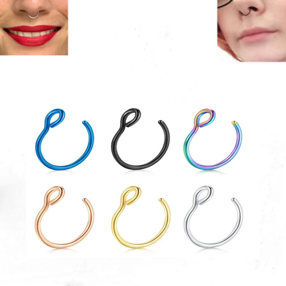 Носа Имитация пирсинга перегородки Кольца 1 шт. Сталь обруч ноздрей имитация