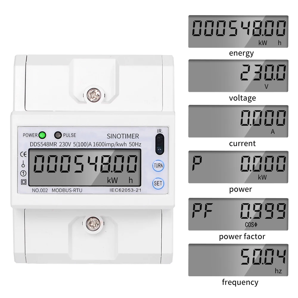 DDS548MR Single Phase 230V AC Energy Meter Module LCD Digital Watt Meter Multifuctional Energy Meter with Backlight RS485 Modbus