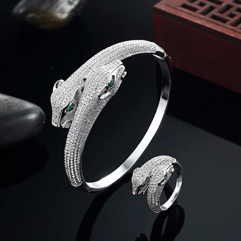 

Luxury Brand double leopard inverted Bangle for Accessories Perfect Cubic Zircon Wedding Jewelry Women Bracelet&bangles