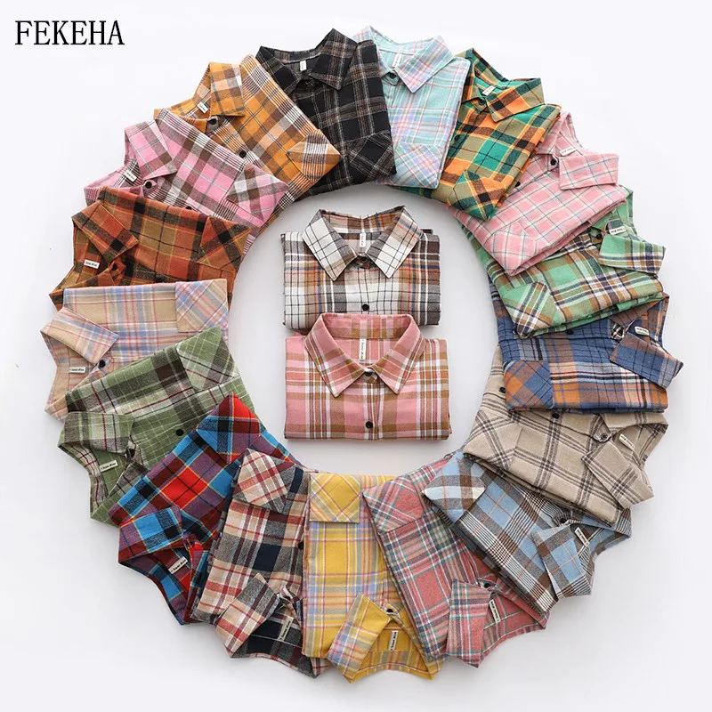Plaid Shirts Womens Checked Blouses And Tops Long Sleeve Female Casual Print Shirt Loose Cotton Blusas Outwear Autumn News | Женская