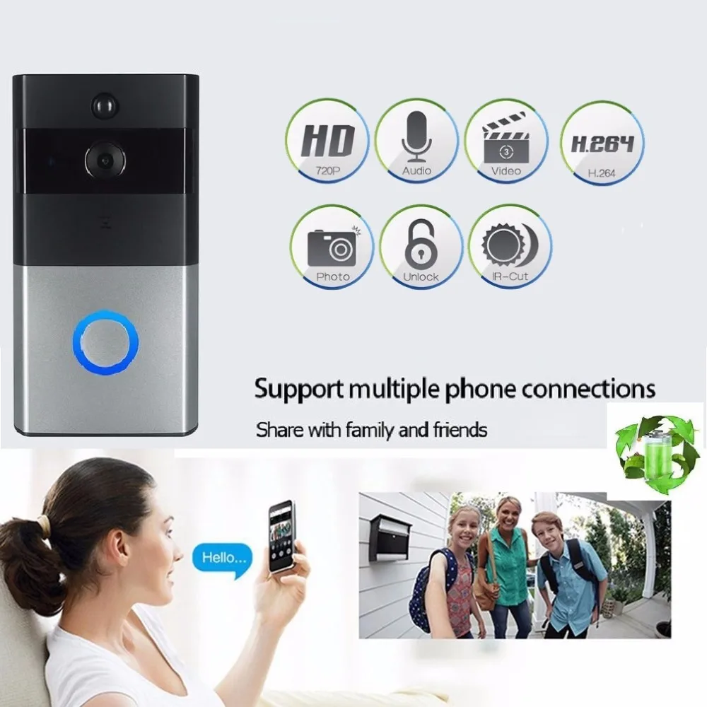 

Wireless Wifi Video Doorbell HD Night Vision Camera Two-way Intercom Door Bell Support Motion Detection TF Card For Android IOS