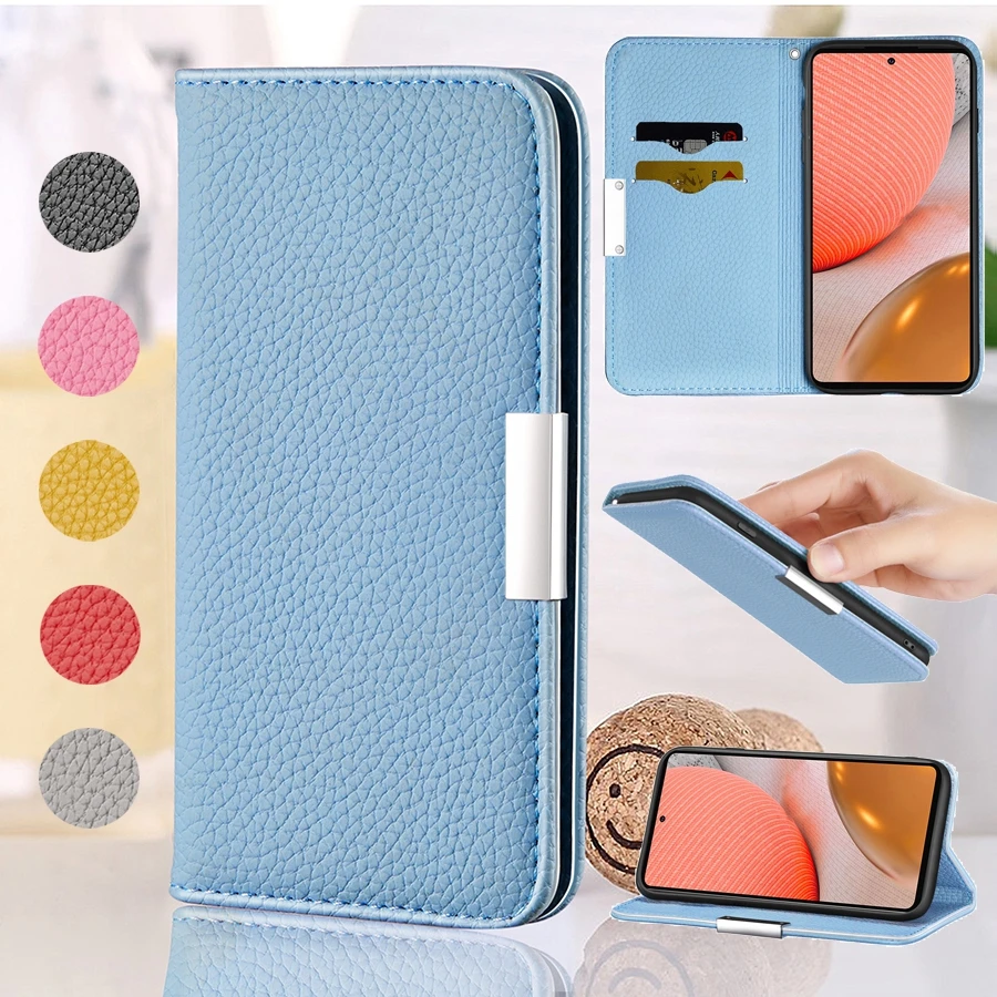 Litchi Pattern Wallet Leather Case For Galaxy A02S A03S A12 A22 A32 A50 A51 A52 A71 A72 S21/S20 Plus/Ultra/FE S10/S9/S8 Plus M32 | Мобильные