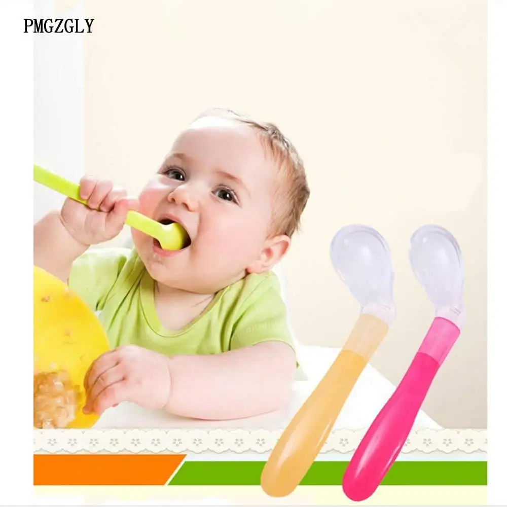 Горячая Детские Мягкие силиконовые ложки конфеты цвет ложка с датчиком температуры еда для детей детские инструменты для кормления