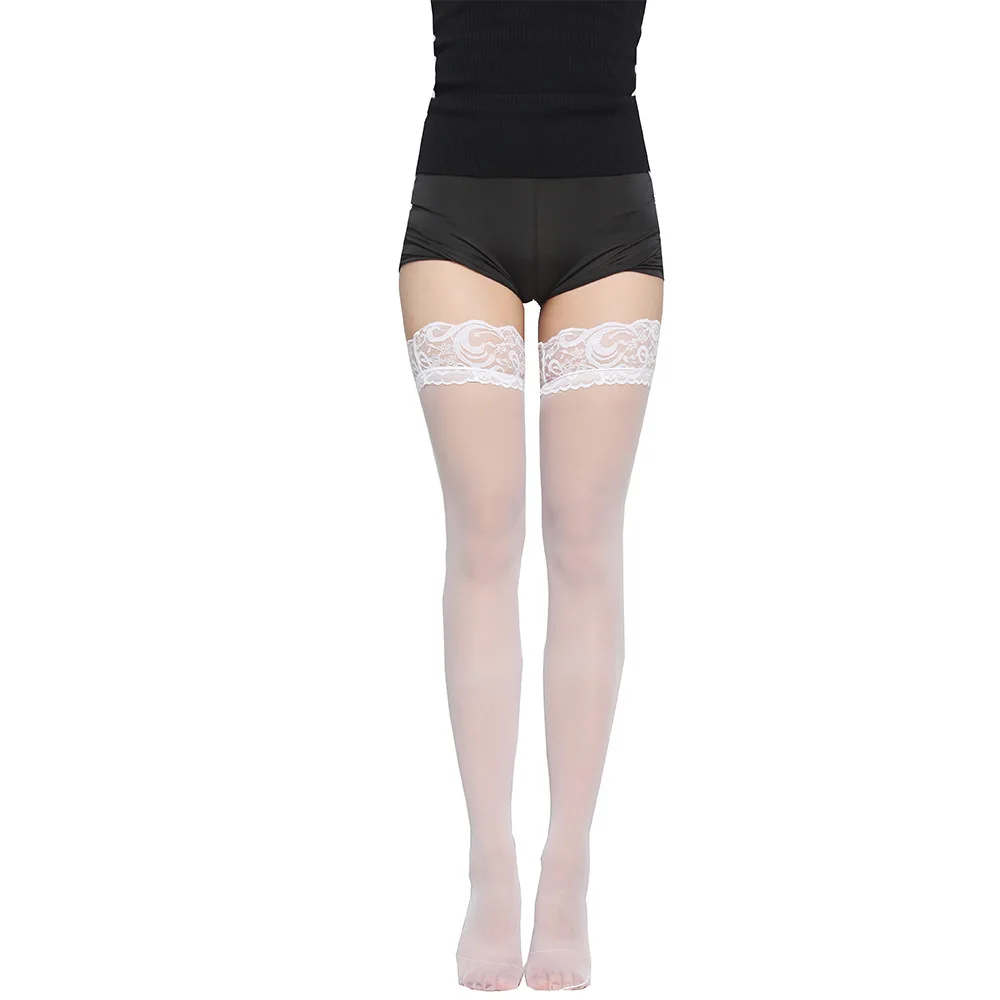 Женские ультратонкие сексуальные кружевные высокие чулки выше колена для девочек Прозрачные шелковые колготы