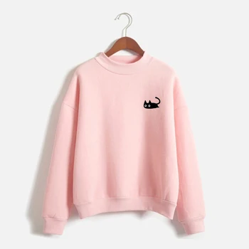 

Autumn 2019 Harajuku Kawaii Women Hoody Sweatshirt Cartoon Cat Print Pink Women's Pullover Hoodies O-neck Streetwear Pullover