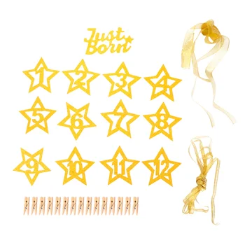 

1 Set Baby First Birthday Photo Banner 12 Month Photo Flag Milestone Monthly Star Shape Bunting Garland Picture Banner (Golden)