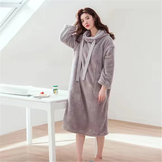 Winter Women's Nightgown Thicken Warm Flannel Nightdress Long Sleeve Sleepwear For Women Plus Size Nightwear For Women color1