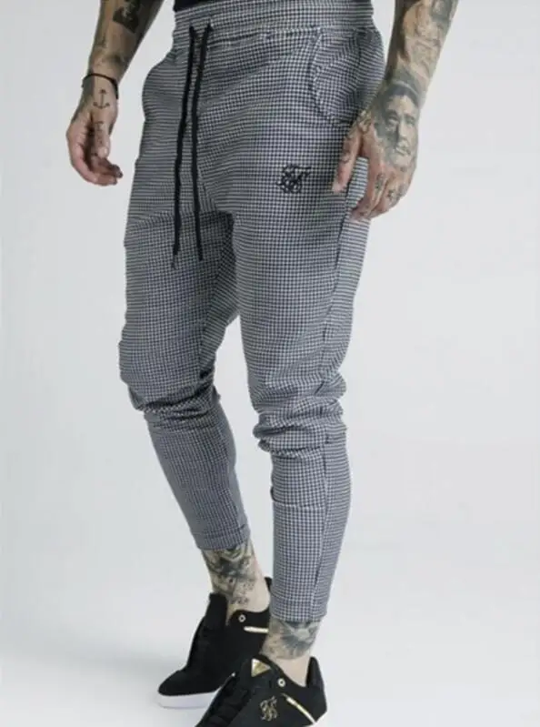 Gray plaid Модные мужские шелковые повседневные спортивные штаны Kanye West с принтом, спортивные штаны для фитнеса, мужские уличные тренировочные штаны для пробежек - Цвет: Gray plaid