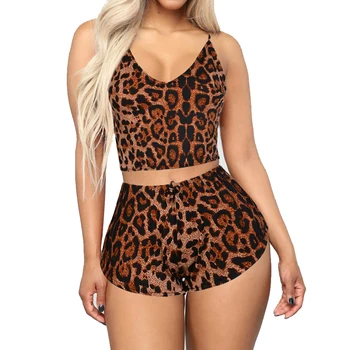 

Women Pajamas Sets Shorts Leopard Print Summer Pyjamas Home Night Wear Camisole Loose Casual Sleepwear Femme Home Night Wear