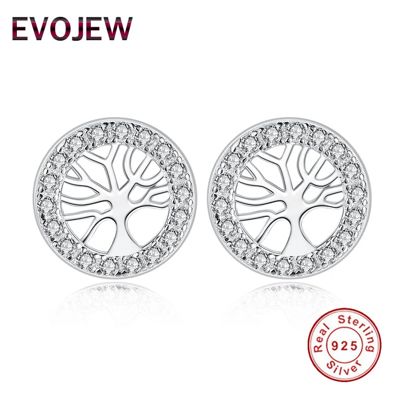 

Luxury 925 Sterling Silver Stud Earrings with Rhinestone Circle Tree of Life Earrings for Women Birthday Jewelry silver earrings