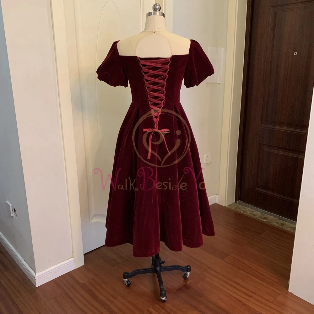 Wine Red Formal Party Prom Dresses Sexy Sheer Sleeve Short Sleeve vestidos de gala Evening Graduation Gowns robe de soiree