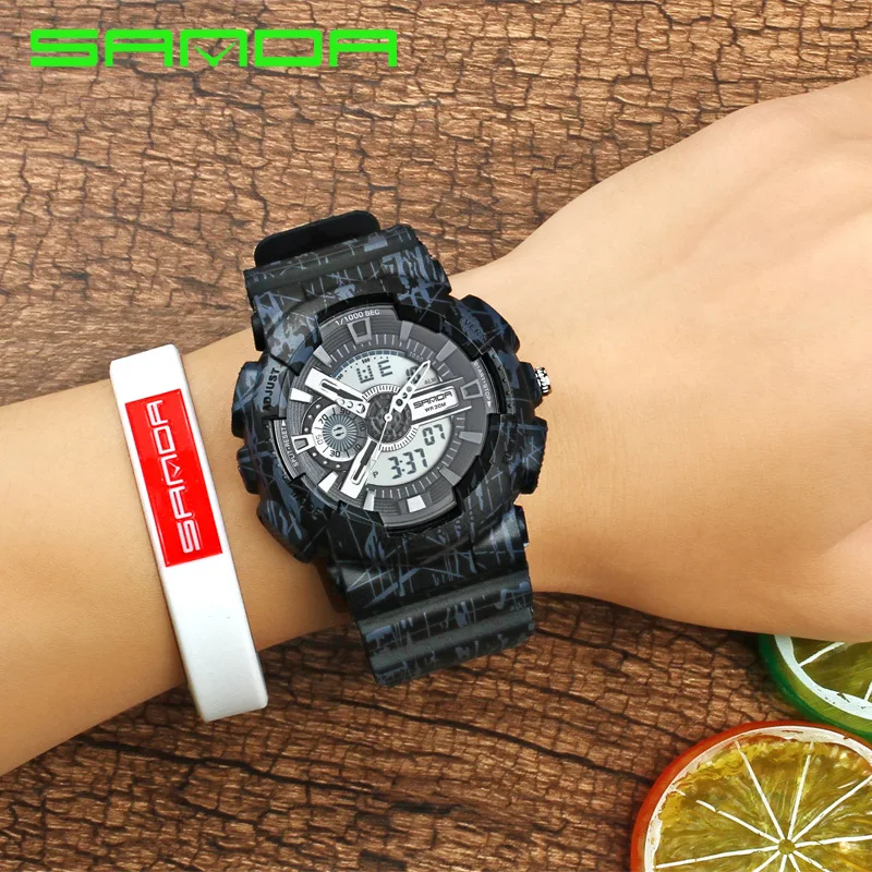 

2019 New SANDA Shock Style Fashion Colorful Men Women Sport Outdoor Digital Analog Alarm 30 Waterproof Military G Watches