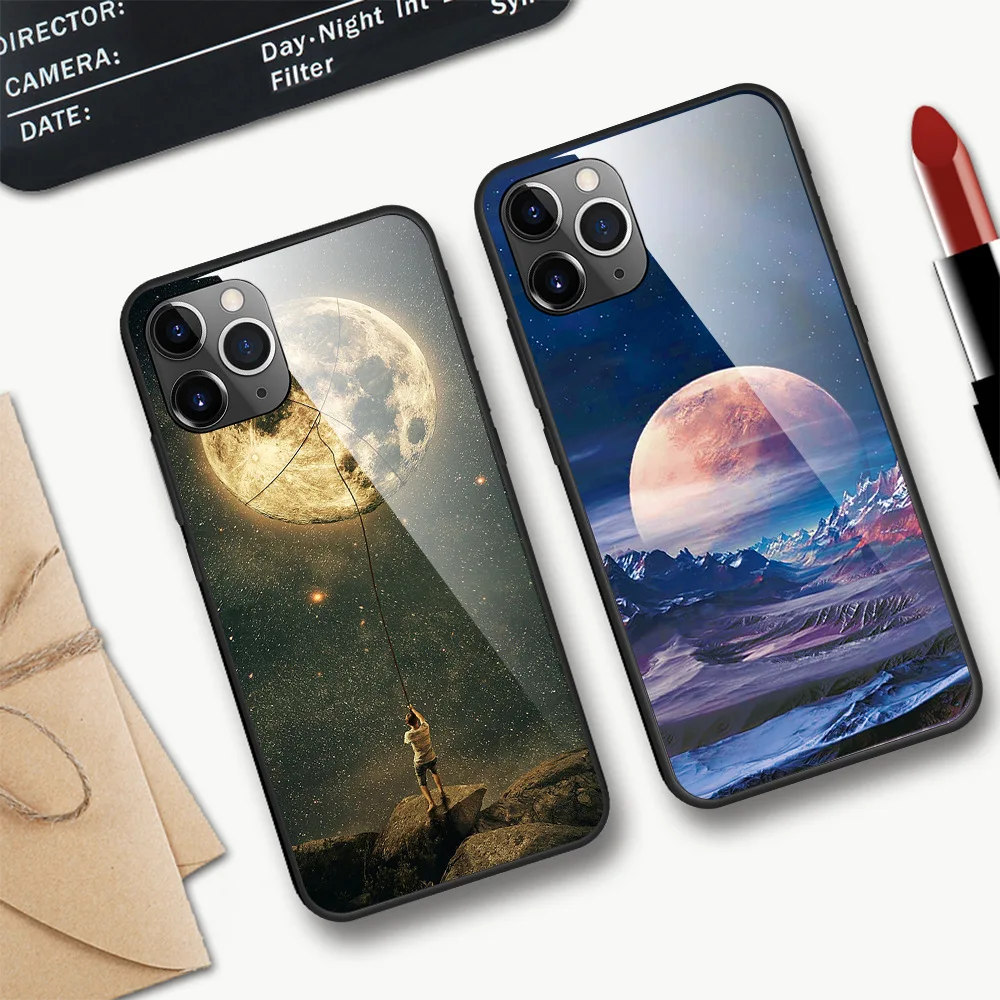 For iPhone 11 Pro MAX X XS XR Nice Starry Sky Flower Tempered Glass Cover For iPhone 7 8 Plus 6 6s Colorful Cases Coque