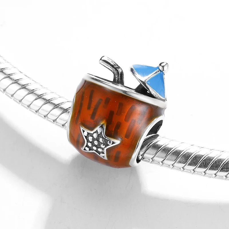 Браслет Pandora Charms, амулет, амулет, Подлинная 925 Серебряная эмаль, какао-напиток бусины «чашка», аксессуары, сделай сам, подарок, изготовление ювелирных изделий