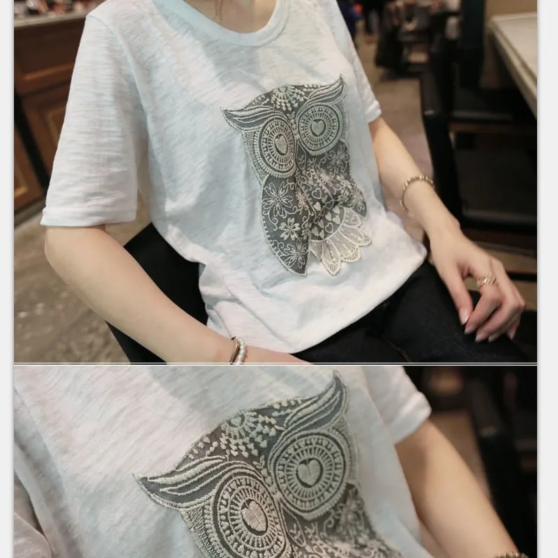 Футболка женская оверсайз с вышивкой смешная хлопковая Свободная рубашка