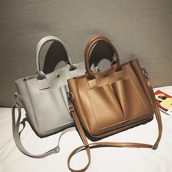 

Women's Designer Handbag Big Pu Leather Handbags 2020 Simple High Capacity Casual Tote Shoulder Open Pocket Crossbody Bags