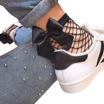 

Women Ruffle Fishnet Ankle High Socks 2020 harajuku Sexy ankle socks Mesh Short Fishnet Socks With Cute Bow calcetines mujer