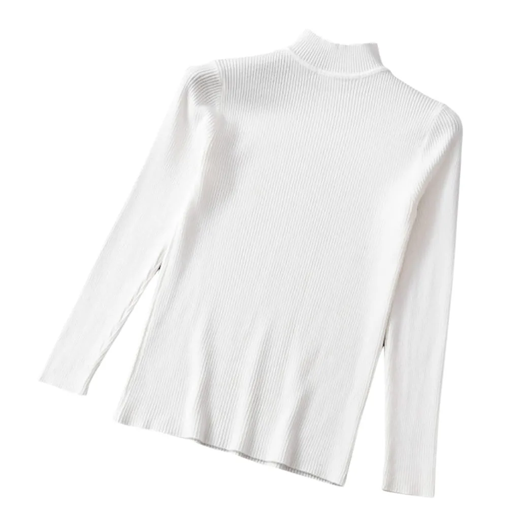 Однотонная Женская приталенная трикотажная рубашка с полувысоким воротником, элегантная однотонная блузка, облегающая женская уличная одежда, повседневная блуза Mujer