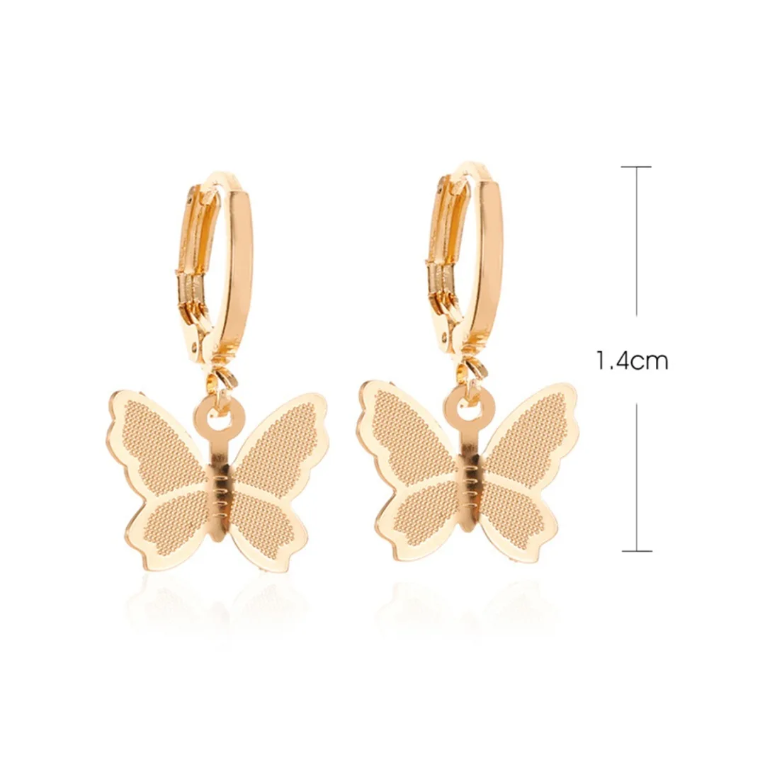 Korean Women Sweet Butterfly Earring Cute Silver Gold Ear Loop Frosted Butterfly Pendant Hoop Earring Wedding Jewelry orecchini