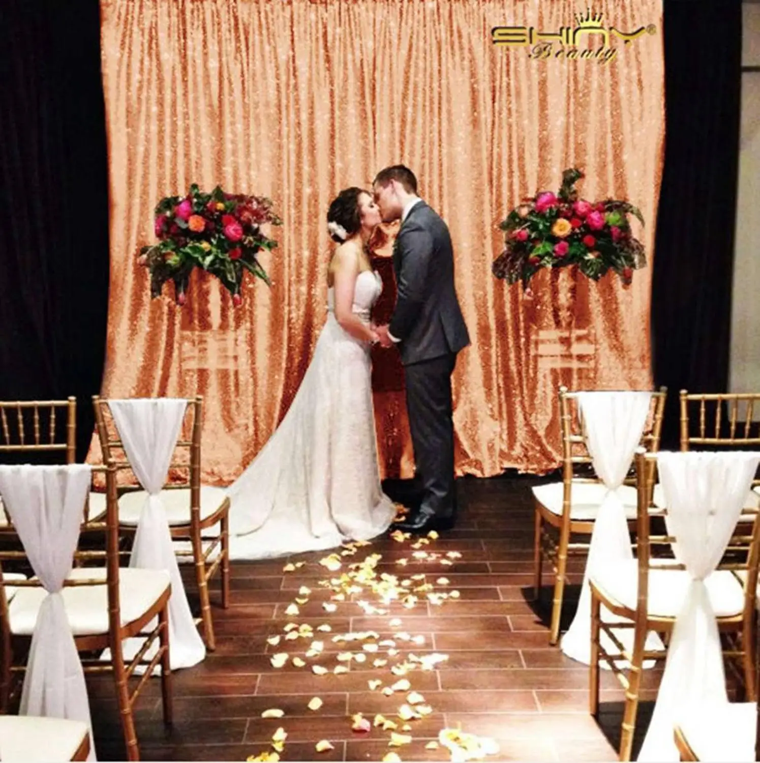 

Shinybauty 7X7FT Sequin Curtains Sequin Backdrop Rose Gold Wall Decoration For Birthday Party-M190812