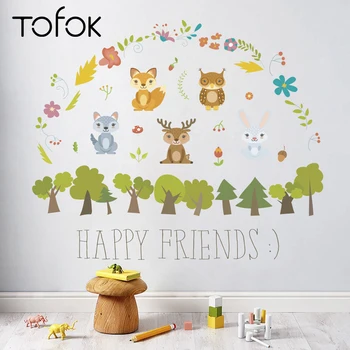 

Tofok 2pcs/set Forest Animal Fox Wall Sticker Warm Children Room Nursery Cute Wallpaper Home DIY Decor Removable Mural Decals