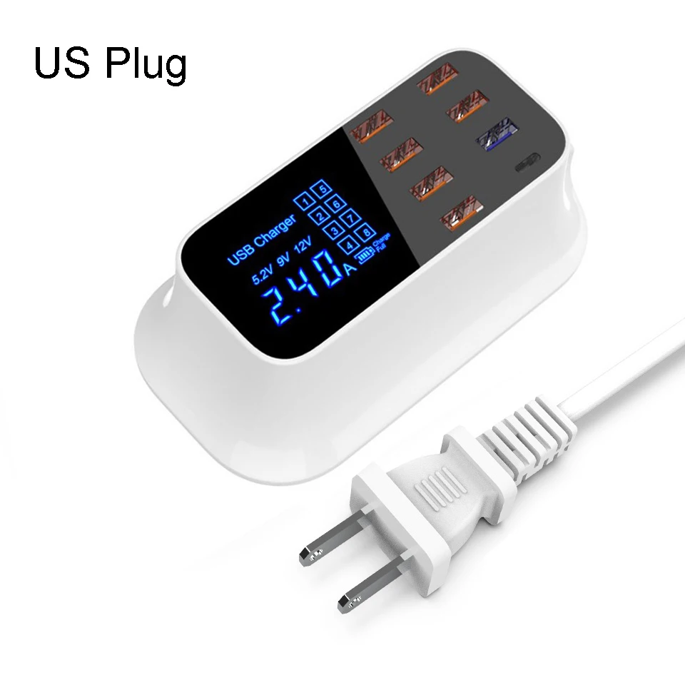 8USB QC3.0 US 4 порта Мульти USB зарядное устройство Usb светодиодный адаптер настенное зарядное устройство для мобильного телефона Быстрая зарядка Настольная док-станция EU US UK вилка - Тип штекера: 8USB QC3.0 US