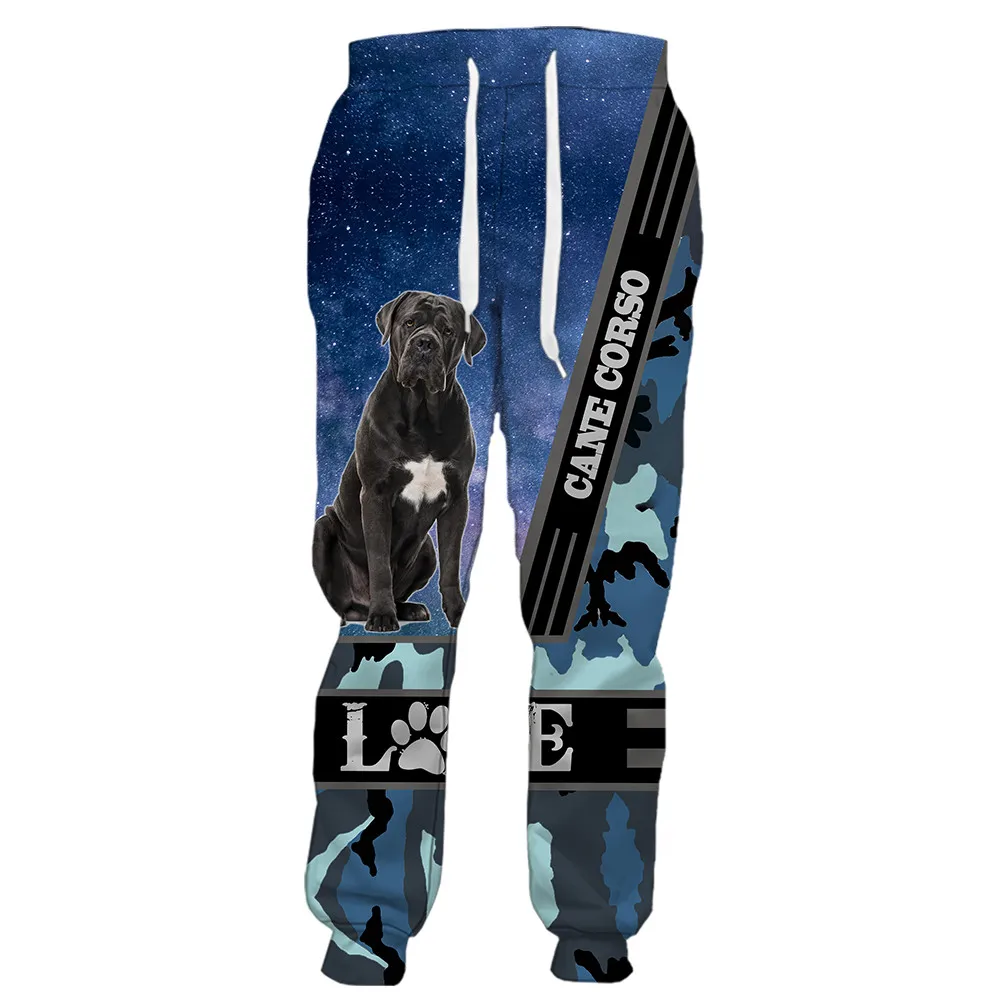 

HX Cane Corso Print Pants 3D Graphic Love Dogs Blue Starry Camo Stitching Sweatpants Elastic Sportswear Harajuku Streetwear