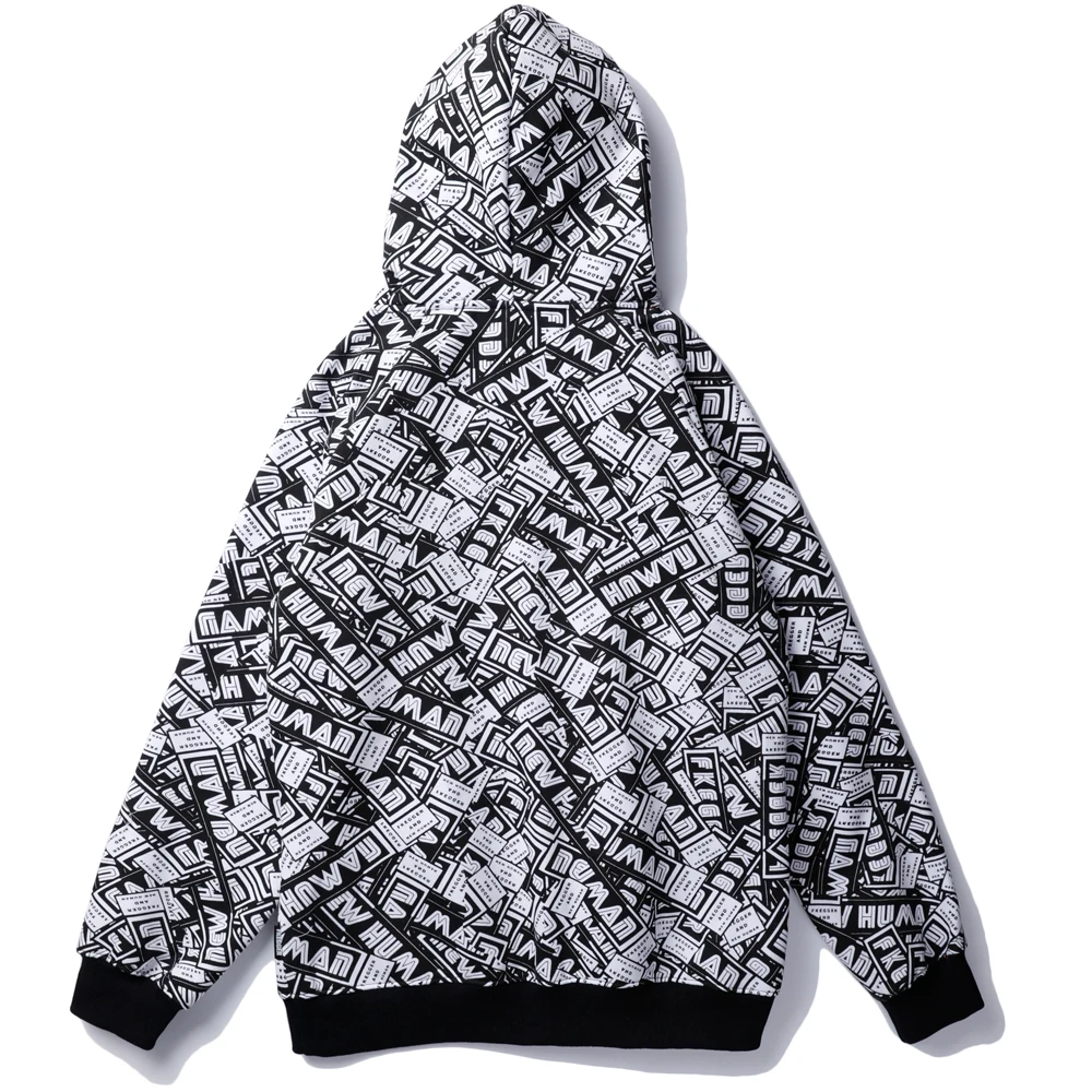 OSCN7 High Street Plus Velvet Warm Print Hoodies Men Winter Japanese Streetwear Oversize Fleece Hooded Sweatshirt Mens 696