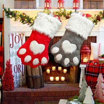 

2020 Christmas Stocking Long-haired Dog Claw Christmas Socks Gift Bag Christmas Tree Ornaments Christmas Decorations for Home