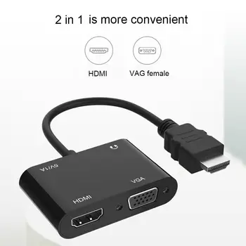 

HDMI to HDMI VGA Female Double Screen Display Converter Adapter for TV Projector
