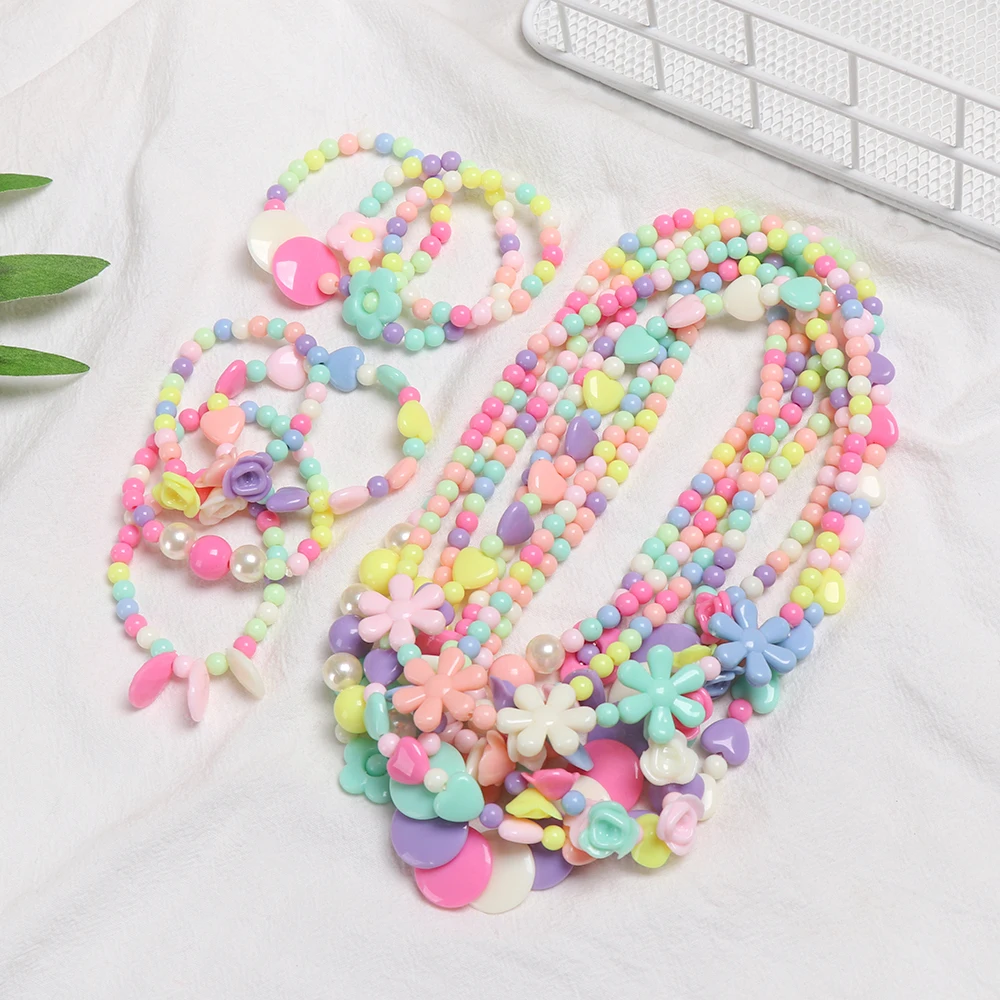 1 Set Girls Beads Toys Necklace+Bracelet Butterflies Flowers Baby Handmade Necklace Accessories Princess Children Birthday Gifts 4 1 Set Girls Beads Toys Necklace+Bracelet Butterflies Flowers Baby Handmade Necklace Accessories Princess Children Birthday Gifts 4