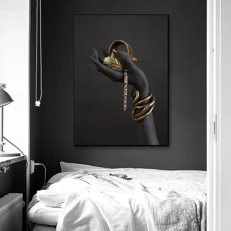 

HD Wall Art Canvas Painting Black and Gold Hand Bracelet African Cuadros Posters Wall Art Picture for Living Room Home Decor