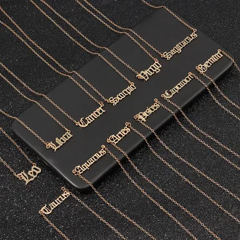 

Vintage 12 Zodiac Letter Necklaces For Women Constellation Sign Pendant chains necklace Fashion Jewelry Gift