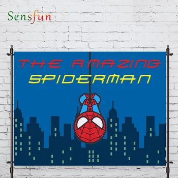 

Sensfun photographic background Spiderman Cartoon doll city child background photobooth photo studio fabric shoot