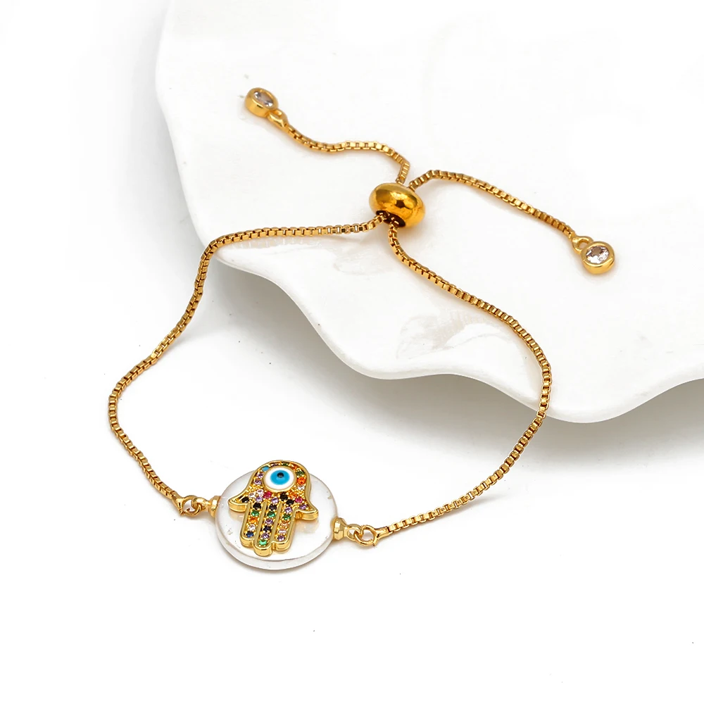 Lucky Eye цветной браслет со сглаза из фианита, золотой Регулируемый искусственный браслет с жемчужными подвесками, ювелирные изделия для женщин, девушек