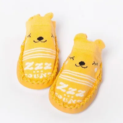 PD002-Yellow Нескользящая обувь для первых шагов для девочек и мальчиков; сезон осень-зима; Детские носки с резиновой подошвой для новорожденных; мягкая обувь для малышей с героями мультфильмов - Цвет: PD002-Yellow