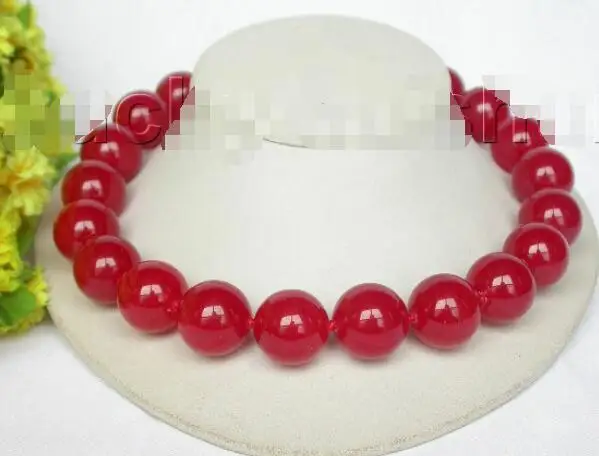 Free >>AAA natural 18" 20mm round red stone bead necklace filled gold clasp j8653