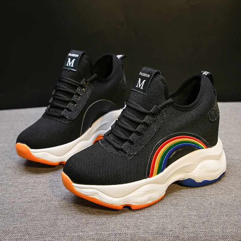 Walking Shoes for Girls Height Increasing Female Sports Shoes Breathable Mesh Sneakers Sport Rainbow Trendy Fitness Shoes Women