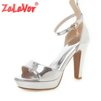 

ZALAVOR Women High Heel Simple Summer Sandals Metal Buckle Wedding Sexy Platform Shoes Women Party Sandals Size 32-43