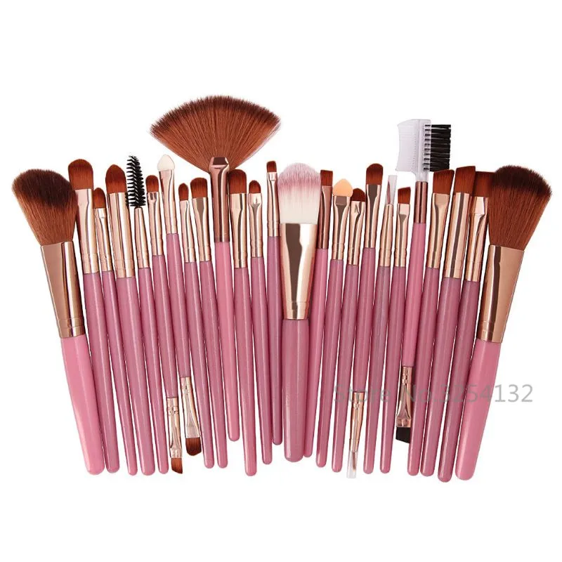 Розовый 25Pcs Pro Makeup Brushes Set Foundation Powder Eyeshadow Eyeliner Lip Brush Tool - Цвет: Розовый