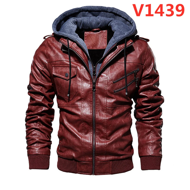 B1439, мужские Куртки из искусственной кожи, модная верхняя одежда, кожаные толстовки, байкерское пальто, Мужская крутая куртка на зиму и осень в стиле Харадзюку, мотоциклетная куртка на заказ - Цвет: Red Wine