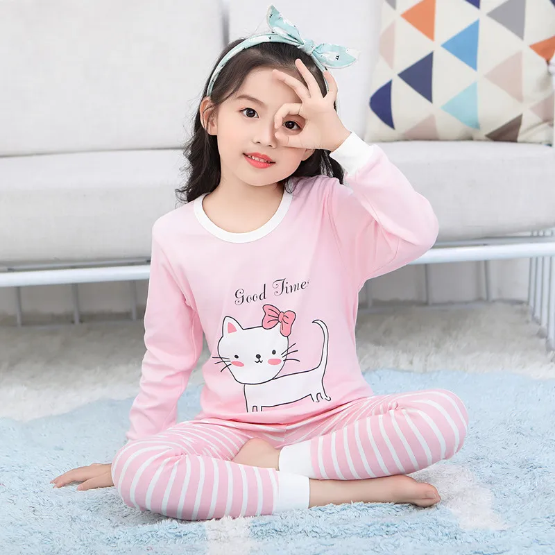 OllCHAENGi Little Boys Girls Kids Cotton Pajama Sleepwear Set Long Sleeve 18M-12Y Cheerful Cats