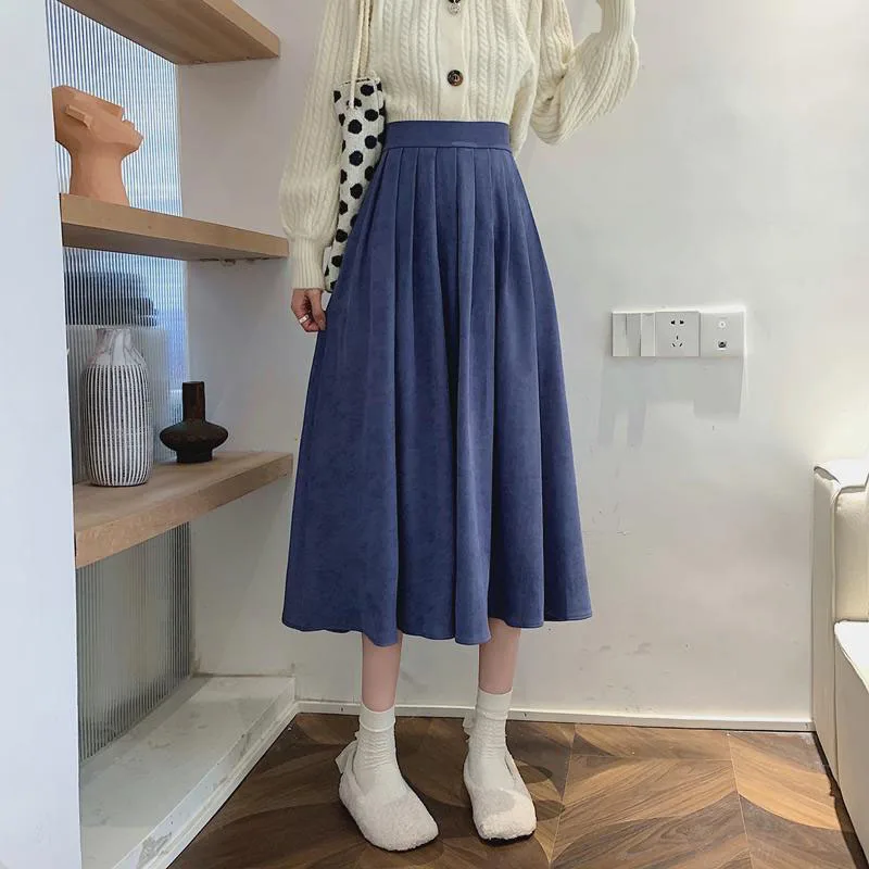 Lucyever Fashion High Waist Pleated Skirt Women Korean Elegant College Style Midi Skirt Ladies Autumn Winter Thick A-line Skirts pleated midi skirt